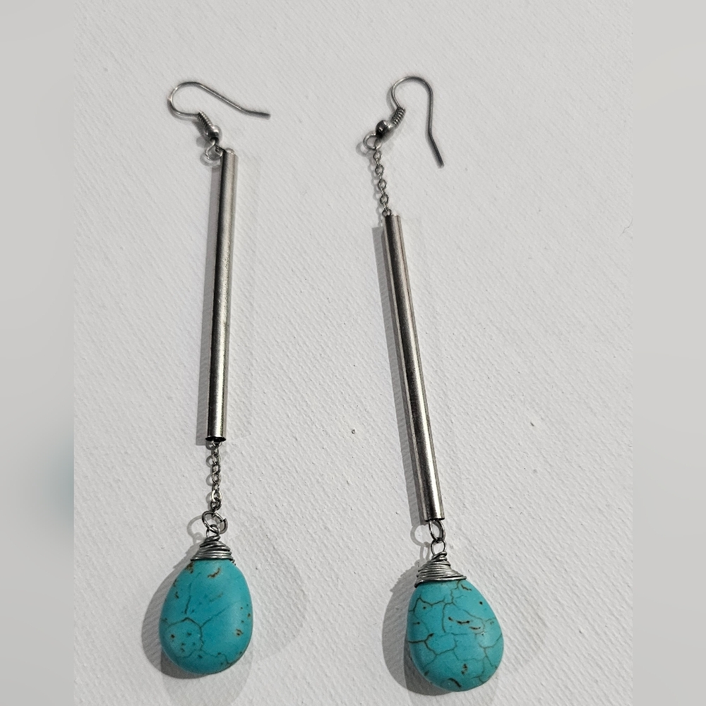 Silver and Turquoise TearDrop Earrings